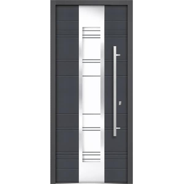Vdomdoors Front Exterior Prehung Frosted Glass Steel Door 36x80 " InswingDeux 0757 GraphiteLite Inserts DEUX0757ED-GRE-36-LH - main